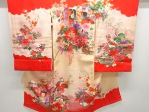 アンティーク　草花模様着物(内袖・長襦袢付き)